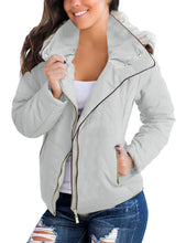 luvamia Women Casual Warm Winter Faux Fur Quilted Parka Lapel Zip Jacket Puffer Coat