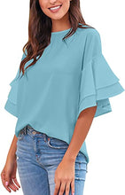 luvamia Women's Casual Crewneck Blouse 3/4 Tiered Bell Sleeve Loose Tops Shirt