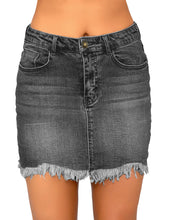 luvamia Women's Casual Mid Waisted Washed Frayed Pockets Denim Jean Short Skirt