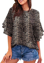 luvamia Women's Casual Crewneck Blouse 3/4 Tiered Bell Sleeve Loose Tops Shirt