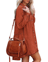 luvamia Denim Dress for Women Babydoll Flowy Cute Jean Shirt Dresses Long Sleeves
