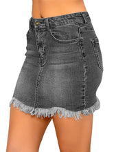 luvamia Women's Casual Mid Waisted Washed Frayed Pockets Denim Jean Short Skirt