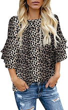 luvamia Women's Casual Crewneck Blouse 3/4 Tiered Bell Sleeve Loose Tops Shirt