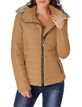 luvamia Women Casual Warm Winter Faux Fur Quilted Parka Lapel Zip Jacket Puffer Coat