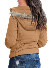 luvamia Women Casual Warm Winter Faux Fur Quilted Parka Lapel Zip Jacket Puffer Coat
