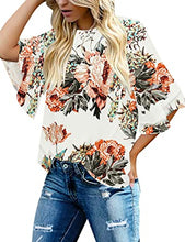 luvamia Women's Casual Crewneck Blouse 3/4 Tiered Bell Sleeve Loose Tops Shirt