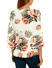 luvamia Women's Casual V Neck Blouse 3/4 Bell Sleeve Mesh Panel Shirts Loose Top