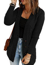 luvamia Women Open Front Cardigan Chunky Cable Knit Casual Long Sleeve Sweater Button Down Outwear Loose Coat Pockets