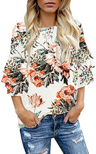 luvamia Women's Casual Crewneck Blouse 3/4 Tiered Bell Sleeve Loose Tops Shirt