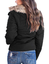 luvamia Women Casual Warm Winter Faux Fur Quilted Parka Lapel Zip Jacket Puffer Coat