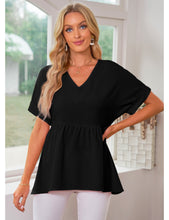 luvamia Blouses for Women Dressy Casual Babydoll Flowy Tops V Neck Tunic Tops Loose Fit Batwing Sleeves Summer