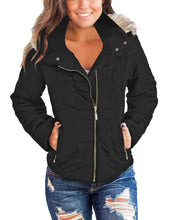 luvamia Women Casual Warm Winter Faux Fur Quilted Parka Lapel Zip Jacket Puffer Coat