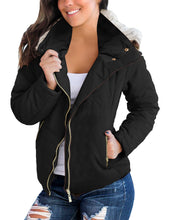 luvamia Women Casual Warm Winter Faux Fur Quilted Parka Lapel Zip Jacket Puffer Coat
