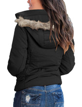 luvamia Women Casual Warm Winter Faux Fur Quilted Parka Lapel Zip Jacket Puffer Coat