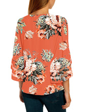 luvamia Women's Casual V Neck Blouse 3/4 Bell Sleeve Mesh Panel Shirts Loose Top