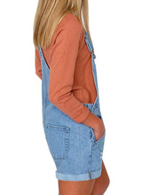 luvamia Women's Casual Adjustable Strap Cuffed Hem Denim Bib Overalls Shorts Romper