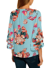 luvamia Women's Casual V Neck Blouse 3/4 Bell Sleeve Mesh Panel Shirts Loose Top