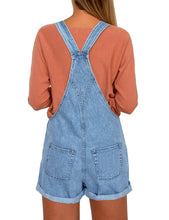 luvamia Women's Casual Adjustable Strap Cuffed Hem Denim Bib Overalls Shorts Romper