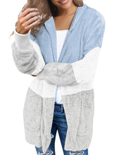 luvamia Women Fuzzy Fleece Open Front Pocket Hooded Cardigan Jacket Coat Outwear