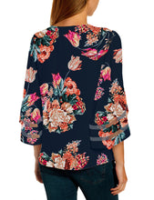 luvamia Women's Casual V Neck Blouse 3/4 Bell Sleeve Mesh Panel Shirts Loose Top