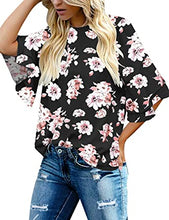 luvamia Women's Casual Crewneck Blouse 3/4 Tiered Bell Sleeve Loose Tops Shirt