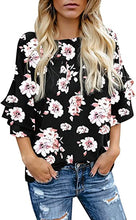 luvamia Women's Casual Crewneck Blouse 3/4 Tiered Bell Sleeve Loose Tops Shirt