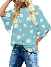 luvamia Women's Casual Crewneck Blouse 3/4 Tiered Bell Sleeve Loose Tops Shirt