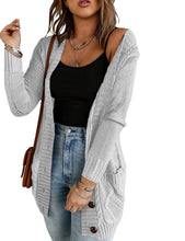 luvamia Women Open Front Cardigan Chunky Cable Knit Casual Long Sleeve Sweater Button Down Outwear Loose Coat Pockets