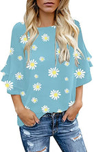 luvamia Women's Casual Crewneck Blouse 3/4 Tiered Bell Sleeve Loose Tops Shirt