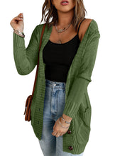 luvamia Women Open Front Cardigan Chunky Cable Knit Casual Long Sleeve Sweater Button Down Outwear Loose Coat Pockets