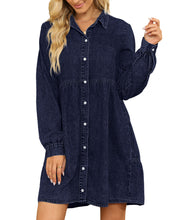 luvamia Denim Dress for Women Babydoll Flowy Cute Jean Shirt Dresses Long Sleeves