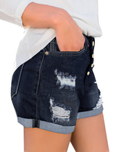 luvamia Women's Ripped Denim Jean Shorts High Waisted Stretchy Folded Hem Short Jeans