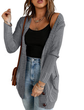 luvamia Women Open Front Cardigan Chunky Cable Knit Casual Long Sleeve Sweater Button Down Outwear Loose Coat Pockets