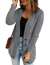 luvamia Women Open Front Cardigan Chunky Cable Knit Casual Long Sleeve Sweater Button Down Outwear Loose Coat Pockets