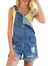 luvamia Women's Ripped Short Overalls Adjustable Denim Bib Overall Shorts Romper