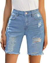 luvamia Women's High Waist Bermuda Shorts Ripped Distressed Stretch Denim Shorts