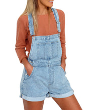 luvamia Women's Casual Adjustable Strap Cuffed Hem Denim Bib Overalls Shorts Romper