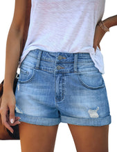 luvamia Women's Ripped Denim Jean Shorts Mid Rise Stretchy Folded Hem Short Jeans