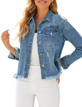 luvamia Women's Basic Button Down Stretch Fitted Long Sleeves Denim Jean Jacket