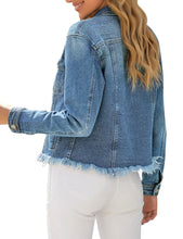 luvamia Women's Basic Button Down Stretch Fitted Long Sleeves Denim Jean Jacket