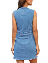 luvamia Women's Casual V Neck Sleeveless Jeans Button Down Denim Short Dress