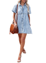 luvamia Women's Casual Short Sleeve Button Down Tiered Denim Babydoll Jean Dress