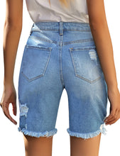 luvamia Women's High Waist Bermuda Shorts Ripped Distressed Stretch Denim Shorts