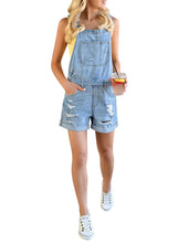 luvamia Women's Ripped Short Overalls Adjustable Denim Bib Overall Shorts Romper