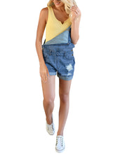 luvamia Women's Ripped Short Overalls Adjustable Denim Bib Overall Shorts Romper