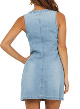 luvamia Women's Casual V Neck Sleeveless Jeans Button Down Denim Short Dress