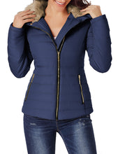 luvamia Women Casual Warm Winter Faux Fur Quilted Parka Lapel Zip Jacket Puffer Coat