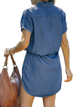 luvamia Women Casual Denim Dress Short Sleeve Tie Waist Classic Jean Shirt Dress