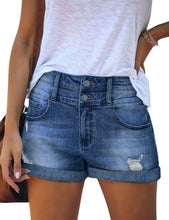 luvamia Women's Ripped Denim Jean Shorts Mid Rise Stretchy Folded Hem Short Jeans