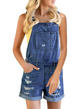 luvamia Women's Ripped Short Overalls Adjustable Denim Bib Overall Shorts Romper